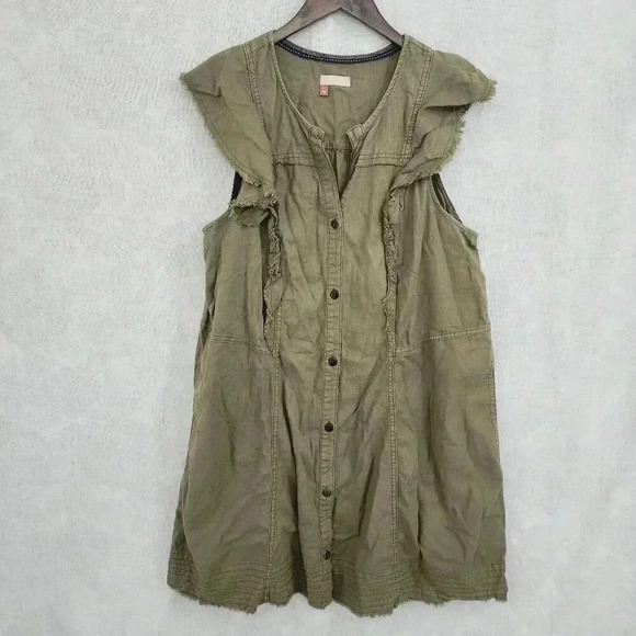 Anthropologie Pilcro Short Ruffle sleeve Button Up Tunic Knee Dress XL 2397P - Picture 1 of 8